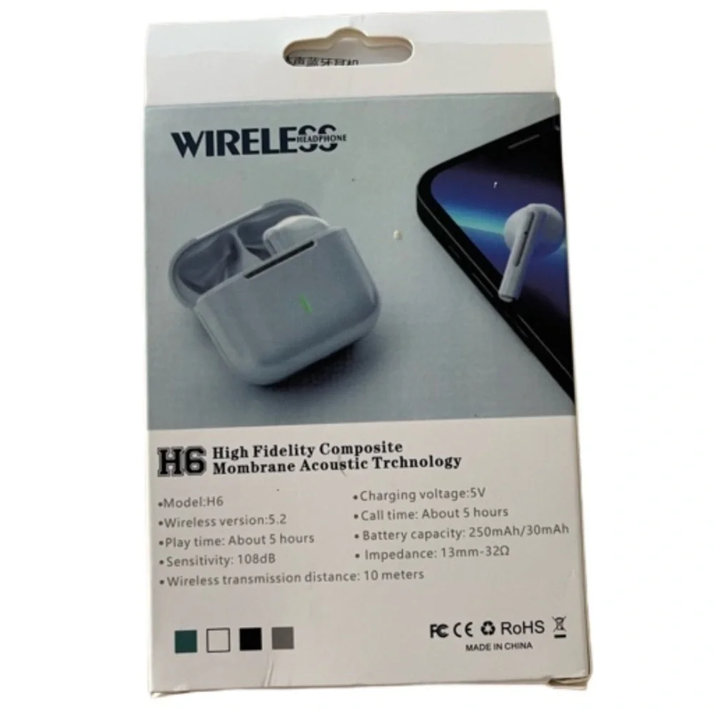 BNIB H6 Wireless V5.2 AirPods Dark Blue,box,AirPods and charger.